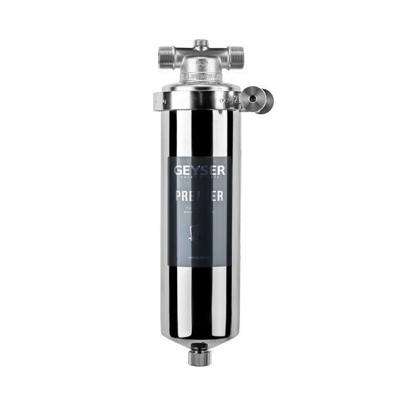 Корпус магистрального фильтра Гейзер Премьер 10SL 3/4", Типоразмер: Slim Line 10", Наружная резьба: 3/4", Температура воды: до +95°C