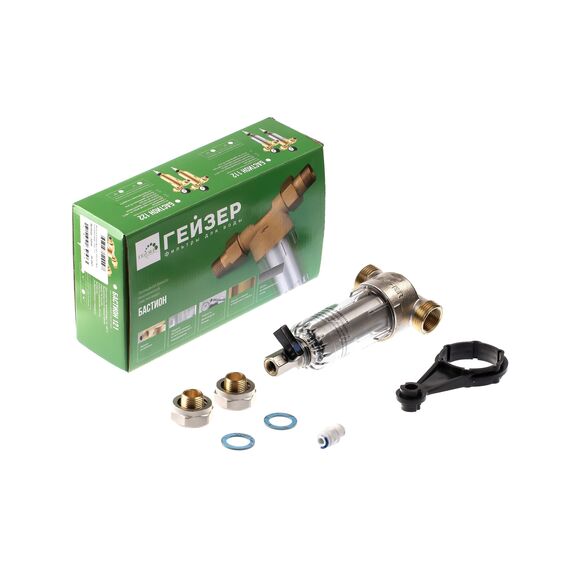 Магистральный фильтр Гейзер Бастион 111 1/2", Типоразмер: нестандартный, Наружная резьба: 1/2", Температура воды: до +40°C, Тонкость очистки: 90 микрон, изображение 2