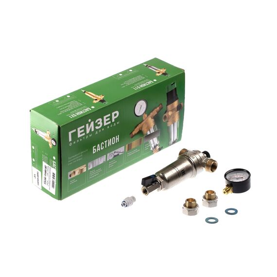 Магистральный фильтр Гейзер Бастион 123 1/2" (7508165201), Типоразмер: нестандартный, Наружная резьба: 1/2", Температура воды: до +80°C, Тонкость очистки: 90 микрон, изображение 2