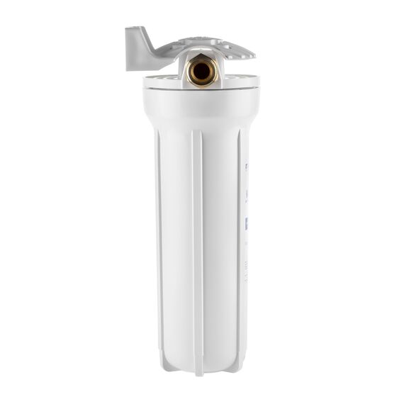 Корпус Гейзер 10SL с металлическими ниппелями 3/4" (белая колба), Типоразмер: Slim Line 10", Корпус: матовый, Наружная резьба: 3/4", Температура воды: до +40°C, изображение 3