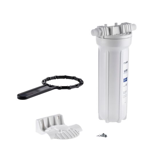 Корпус Гейзер 10SL с пластиковыми ниппелями 1/2", Типоразмер: Slim Line 10", Корпус: матовый, Наружная резьба: 1/2", Температура воды: до +40°C, изображение 2