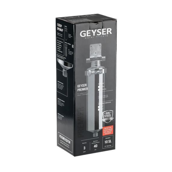 Корпус магистрального фильтра Гейзер Премьер 10SL 1/2", Типоразмер: Slim Line 10", Наружная резьба: 1/2", Температура воды: до +95°C, изображение 10