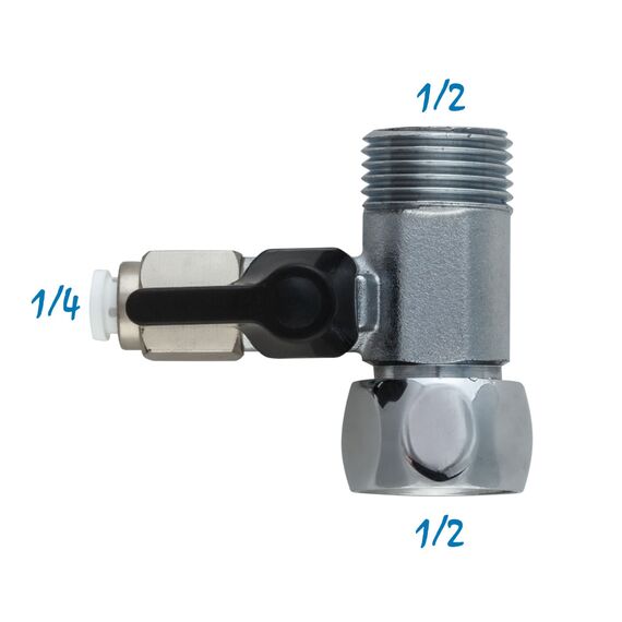 Тройник BV3044-Q с цанговым соединением типа JG 1/4, Вариант соединения трубки: JG 1/4, Комбинация соединений: 1/2 - 1/2 - 1/4, изображение 2