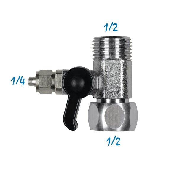 Тройник с соединением Jaco 1/4 для подключения фильтра, Вариант соединения трубки: Jaco 1/4, Комбинация соединений: 1/2 - 1/2 - 1/4, изображение 2