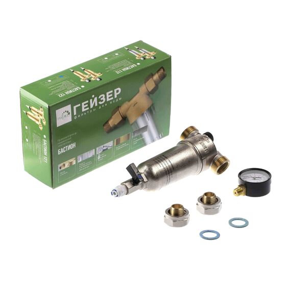 Магистральный фильтр Гейзер Бастион 122 1/2", Типоразмер: нестандартный, Наружная резьба: 1/2", Температура воды: до +80°C, Тонкость очистки: 90 микрон, изображение 2