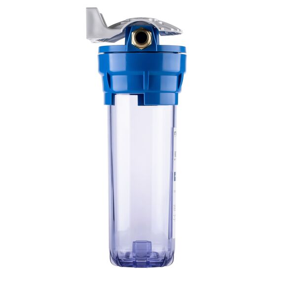 Магистральный фильтр Гейзер 1П 1/2" с прозрачной колбой, Типоразмер: Slim Line 10", Корпус: прозрачный, Наружная резьба: 1/2", Температура воды: до +40°C, Тонкость очистки: 5 микрон, изображение 6