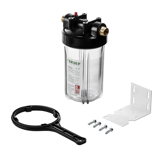 Прозрачный корпус Гейзер BB10 с металлическими ниппелями 1", Типоразмер: Big Blue 10", Корпус: прозрачный, Наружная резьба: 1", Температура воды: до +40°C, изображение 2