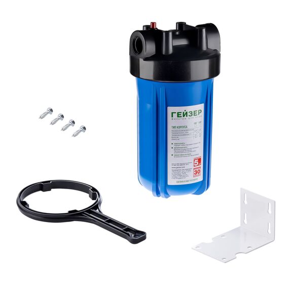 Корпус Гейзер BB10 без ниппелей с резьбой 1", Типоразмер: Big Blue 10", Корпус: матовый, Внутренняя резьба: 1", Температура воды: до +40°C, изображение 2