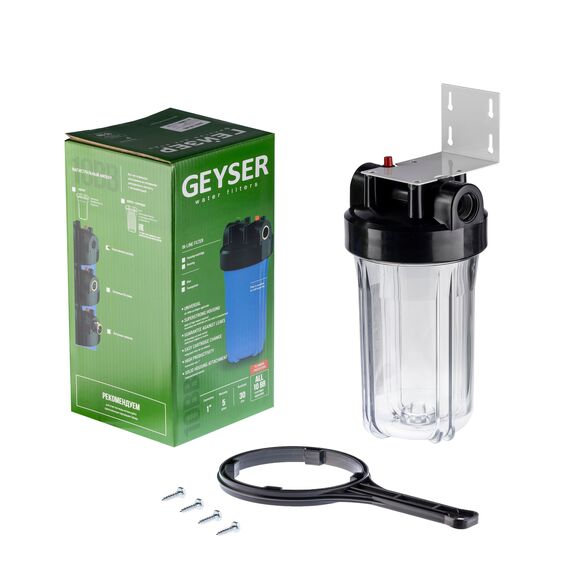 Прозрачный корпус Гейзер BB10 без ниппелей с резьбой 1", Типоразмер: Big Blue 10", Корпус: прозрачный, Внутренняя резьба: 1", Температура воды: до +40°C, изображение 2