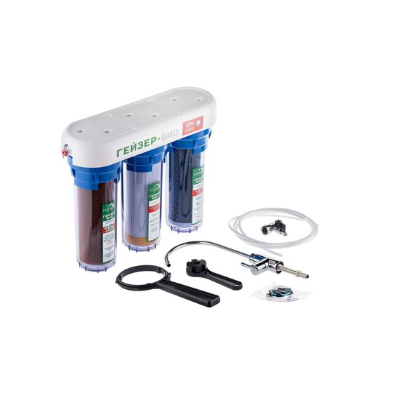 Проточный питьевой фильтр Гейзер Био 332, Модификация: для сверхжёсткой воды, Колбы: прозрачные, Модель питьевого крана: №6, изображение 9
