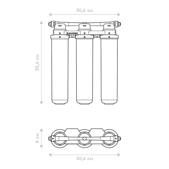 Проточный питьевой фильтр Барьер Эксперт Slim Жесткость, Блок крепления картриджей: цельнолитой, изображение 4