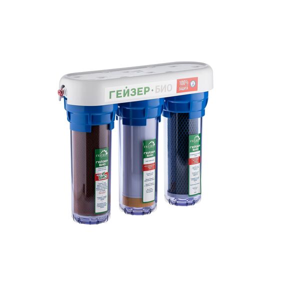Проточный питьевой фильтр Гейзер Био 332, Модификация: для сверхжёсткой воды, Колбы: прозрачные, Модель питьевого крана: №6, изображение 2