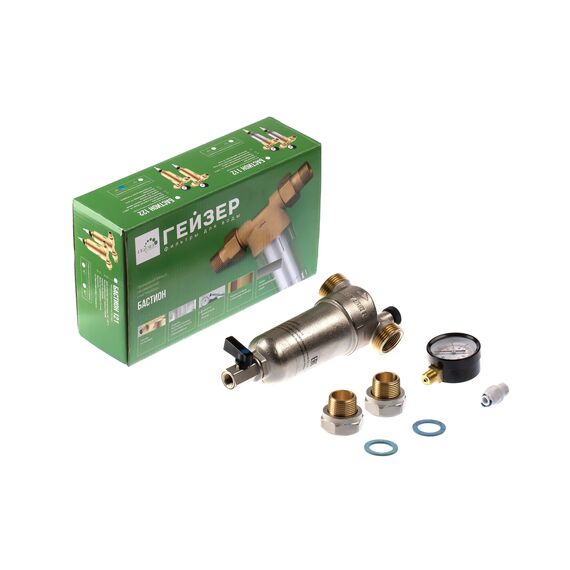 Магистральный фильтр Гейзер Бастион 122 3/4", Типоразмер: нестандартный, Наружная резьба: 3/4", Температура воды: до +80°C, Тонкость очистки: 90 микрон, изображение 2