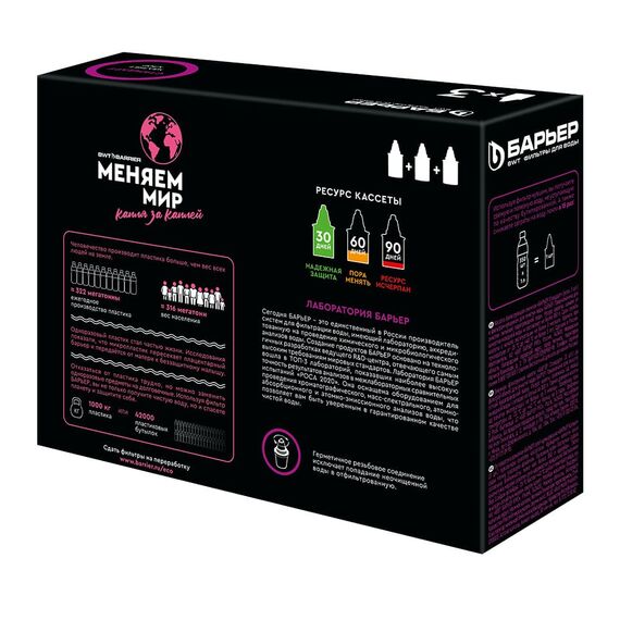 Набор из трёх сменных картриджей Стандарт для фильтра-кувшина Барьер, Модификация: для хлорированной воды, Ресурс (номинальный): до 350 л, Кол-во в упаковке: 3 шт, изображение 4