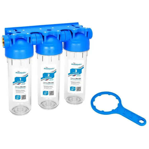 Корпус магистрального фильтра Аквабрайт АБФ-3 1/2", Типоразмер: Slim Line 10", Внутренняя резьба: 1/2", Температура воды: до +45°C, изображение 2