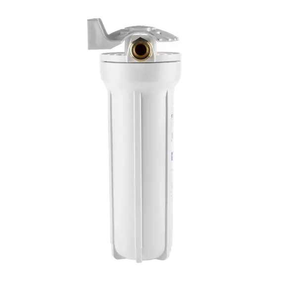 Магистральный фильтр Гейзер 1П 3/4", Типоразмер: Slim Line 10", Корпус: матовый, Наружная резьба: 3/4", Температура воды: до +40°C, Тонкость очистки: 5 микрон, изображение 3