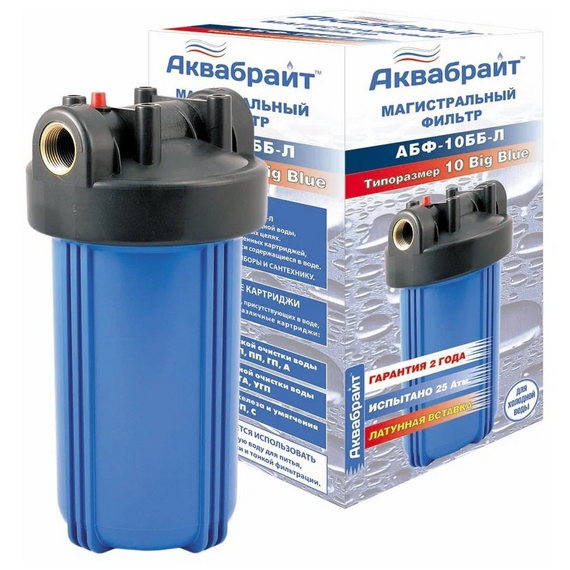 Корпус магистрального фильтра Аквабрайт АБФ-10ББ-Л, Типоразмер: Big Blue 10", Корпус: матовый, Внутренняя резьба: 1", Температура воды: до +35°C, изображение 2