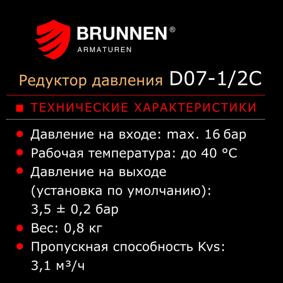 Редуктор давления Brunnen D07-1/2C, изображение 13